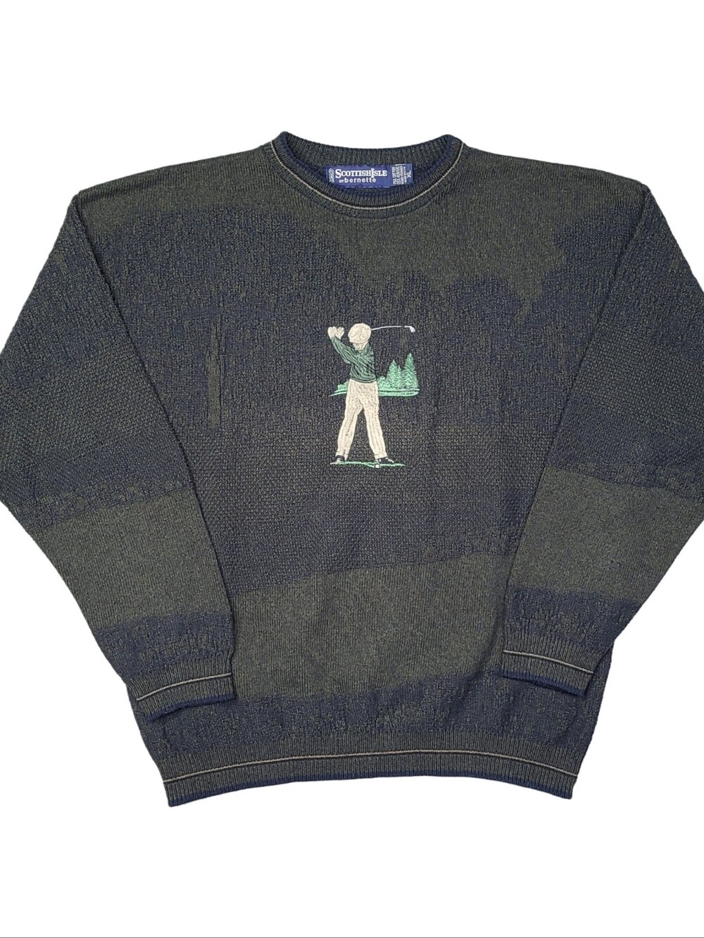 Scottish Isle Hand Framed Knit Sweater Mens XL Embroidered Golf Grandpa Vintage